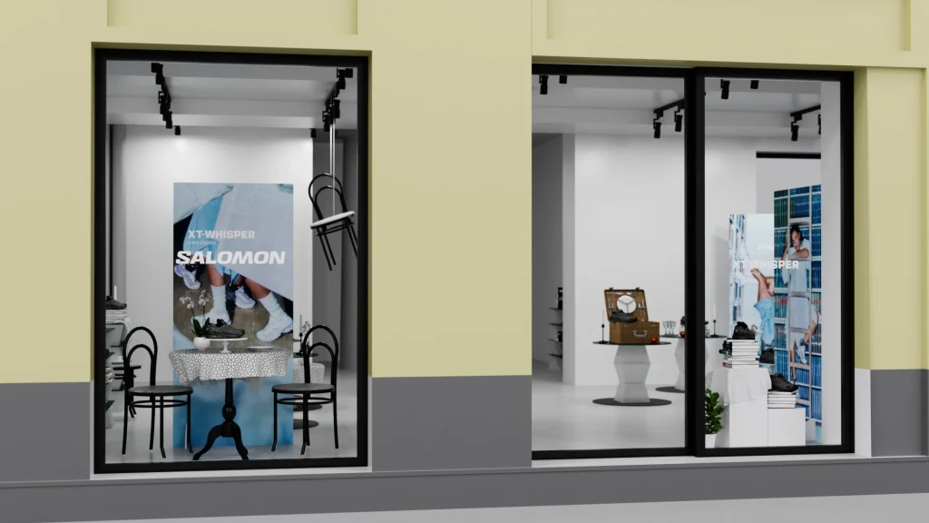 Vetrina di 10 Corso Como allestita con le grafiche del lancio XT-Whisper
