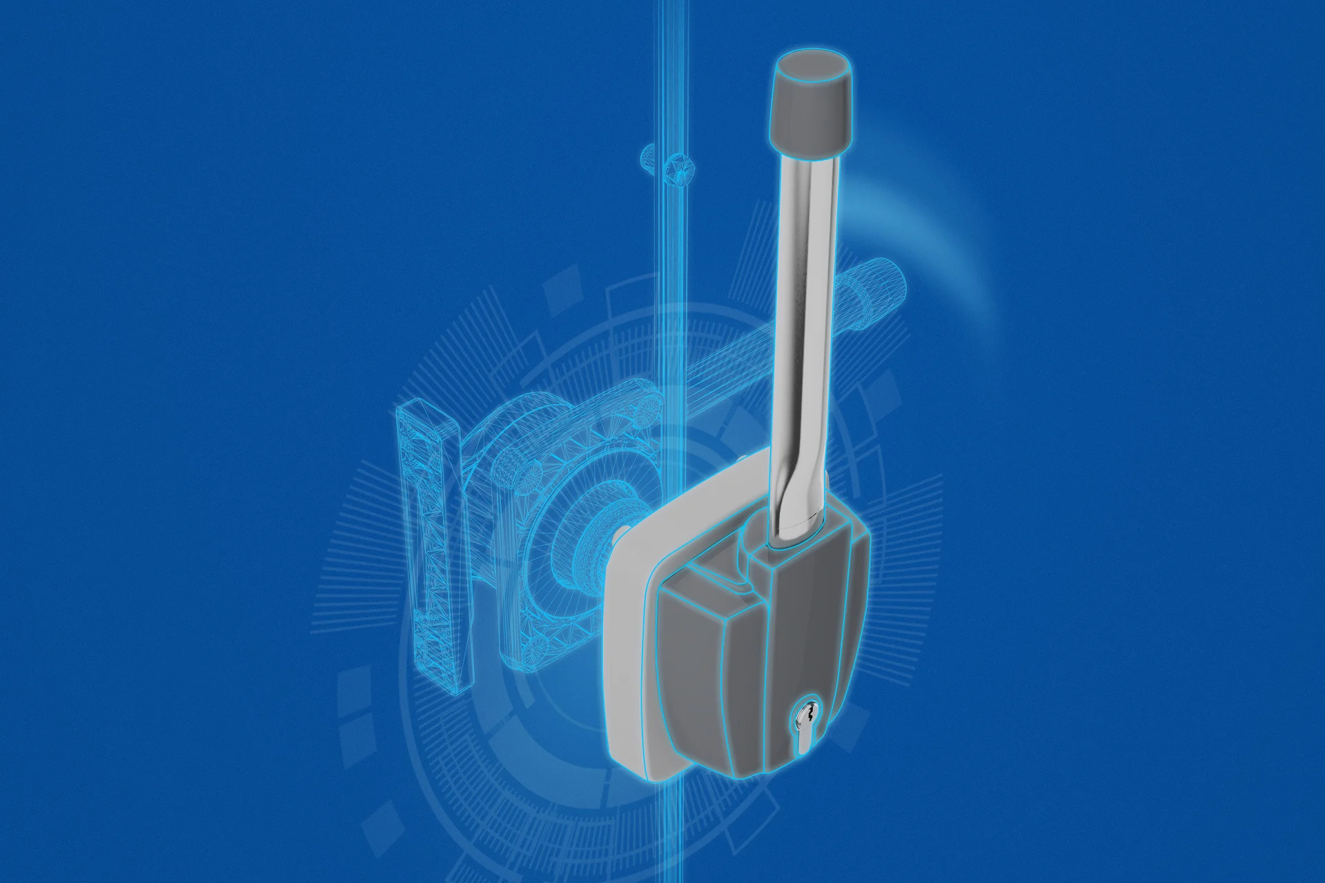 Visual di lancio della serie 6000 con il render della chiusura su fondo blu
