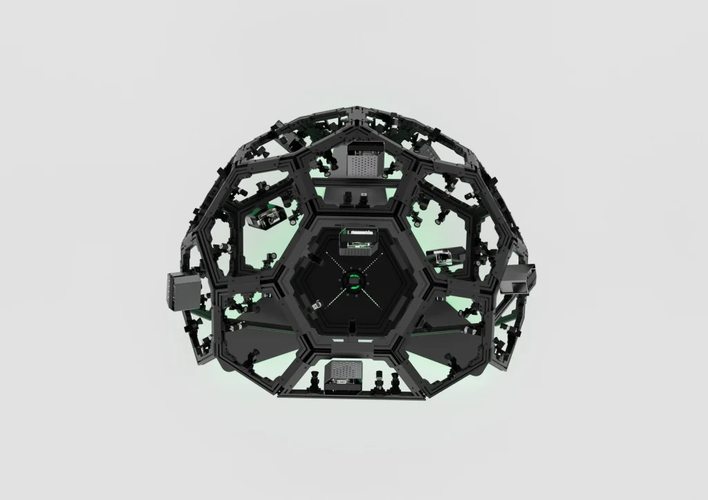 Scanner D-Twin 2 con la calotta aperta, render tecnico su fondo chiaro