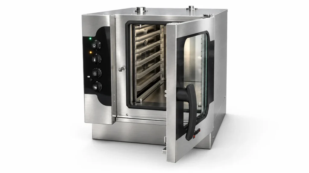 Double chamber Gierre Sogeco oven with both doors open, rendering on a light background