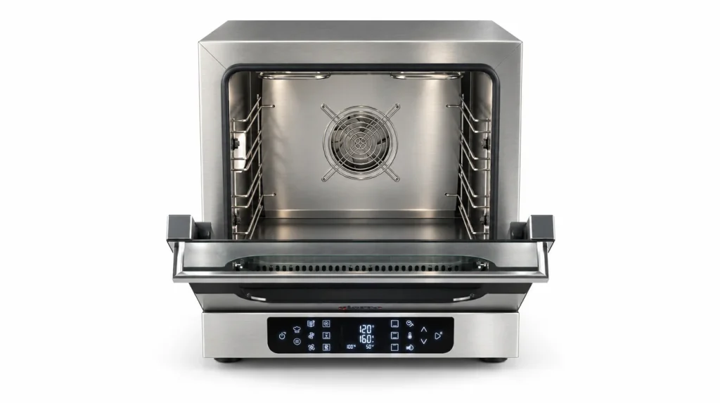 Professional Gierre Sogeco oven seen from the front, with handle and control display