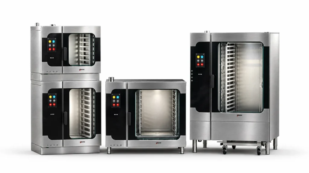 Group of Gierre Sogeco ovens in different sizes with the doors open