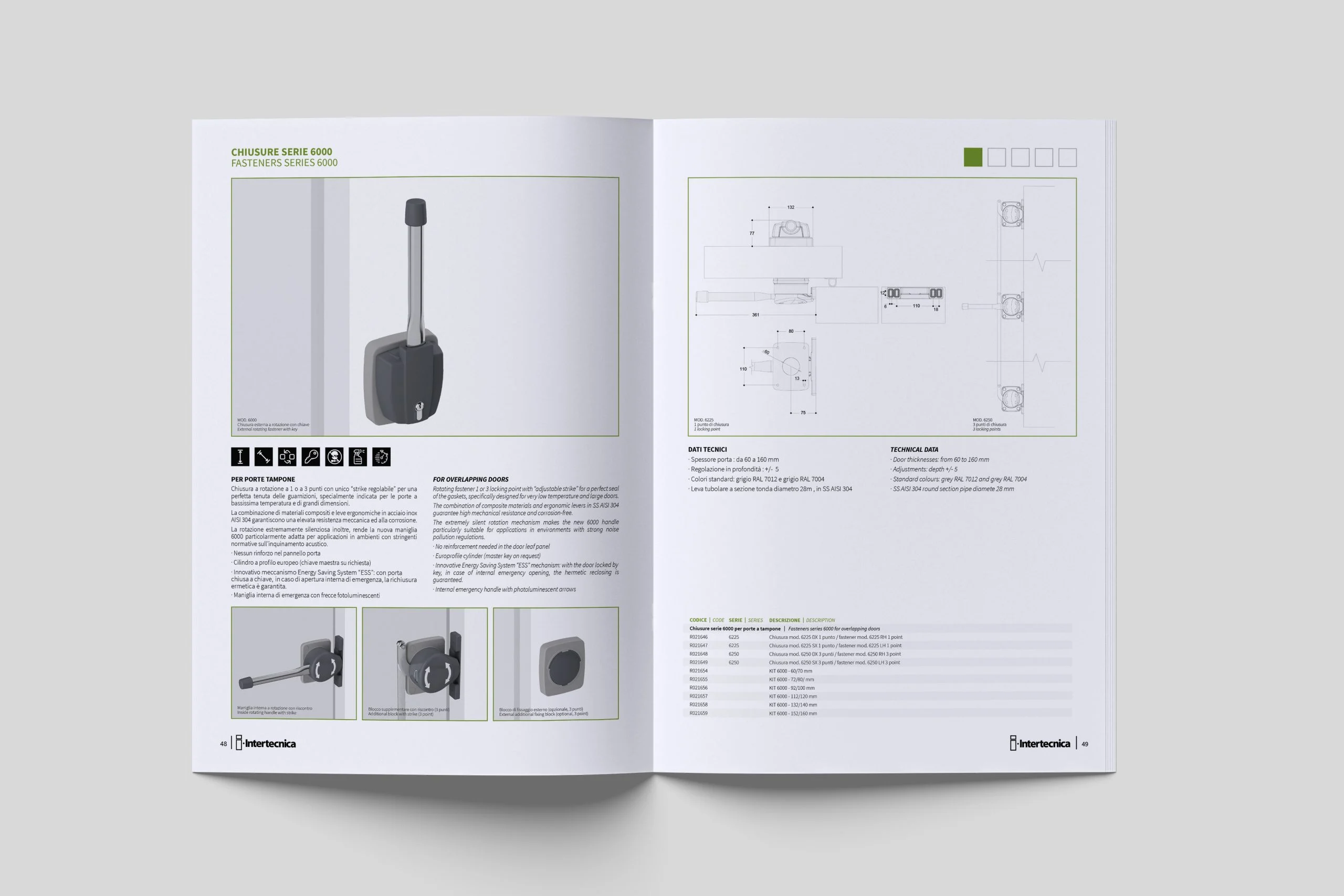 Catalogo Intertecnica aperto sulle pagine con i disegni tecnici della serie 6000